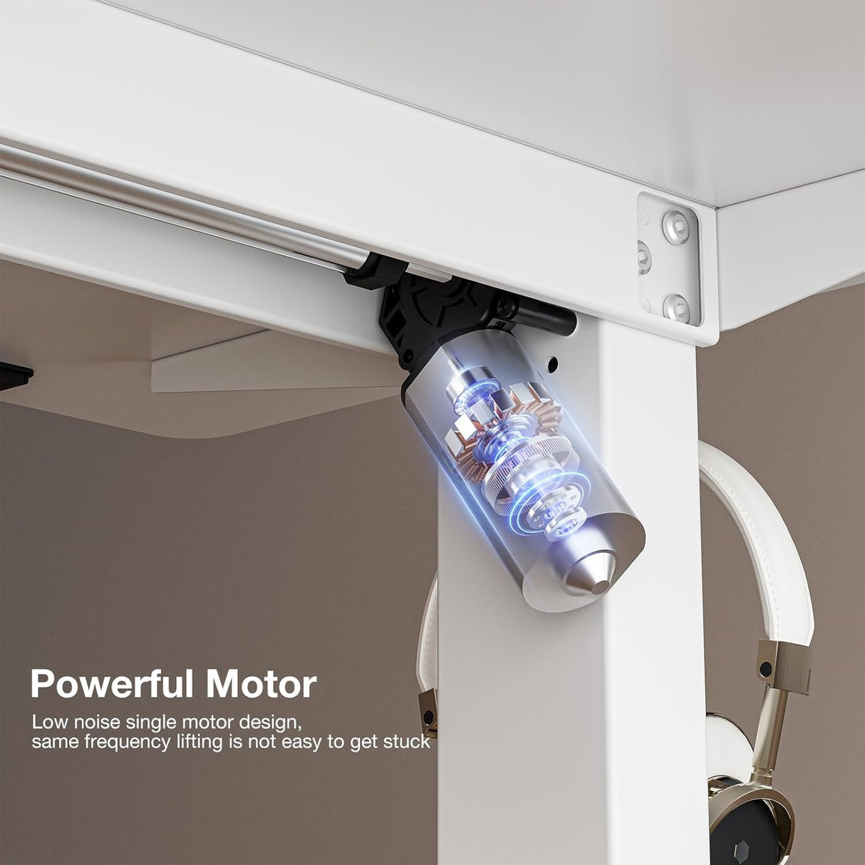 UMOMO 120 x 60cm Electric Standing Desk, Height Adjustable Sit Stand Desk with Splice Board, Workstation Computer Desk with Cable Management for Home Office (White Top White Frame)