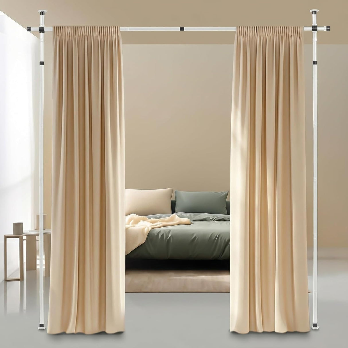 Room Divider Curtain Rods No Drill Tension Curtain Rod for Room Partition 110-305cm Height and 100-180cm Width Room Dividers for Bedroom Home Office