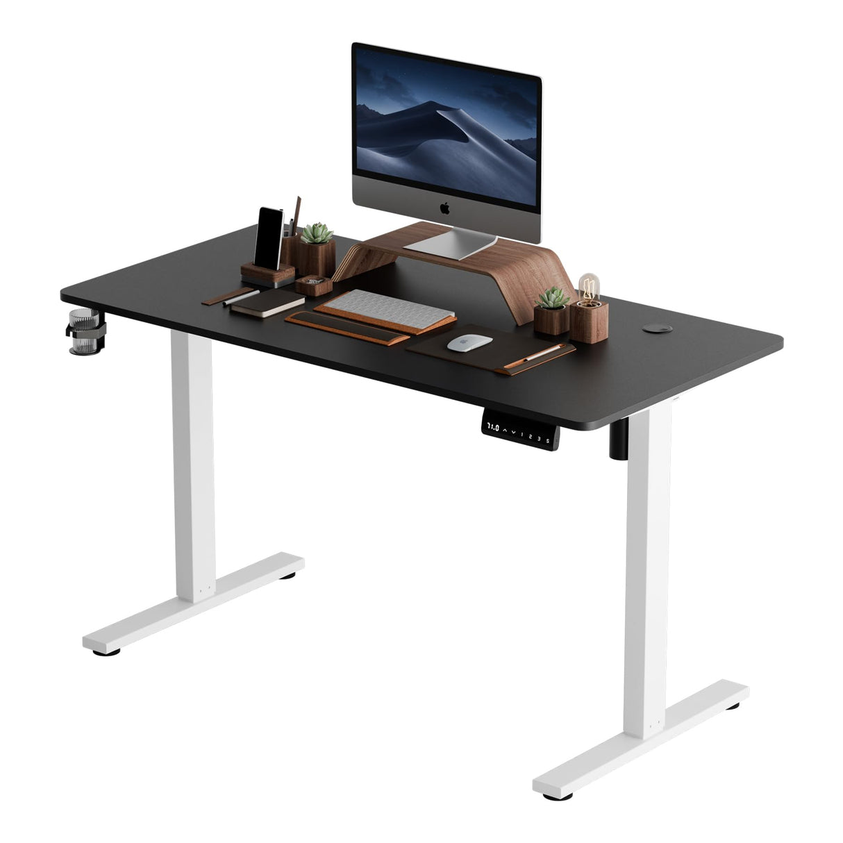 Electric Height Adjustable Standing Desk Whole-Piece Desktop Sit Stand Up Computer Desk Workstation with Memory Controller for Home, Office, Gaming 120×60cm (White Frame + Black Top)
