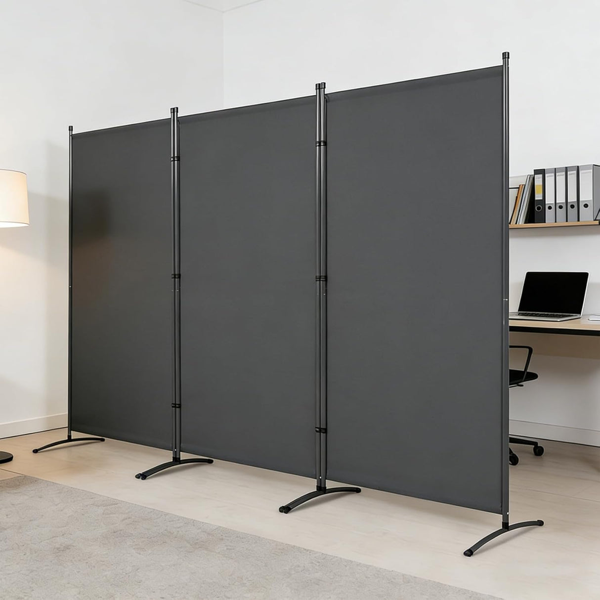 Grey Portable Room Divider, 3 Panel Freestanding Office Dividers, Folding Partition Privacy Wall Screen for Separation, 260 * 50 * 180Cm