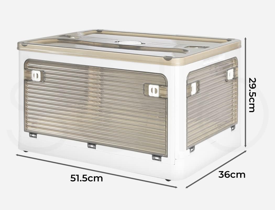 55L Stacked Storage Bins with Lids Collapsible Clothes Organiser Container Plastic Toy Book Camping Boxes with Wheel 5 Sides Open