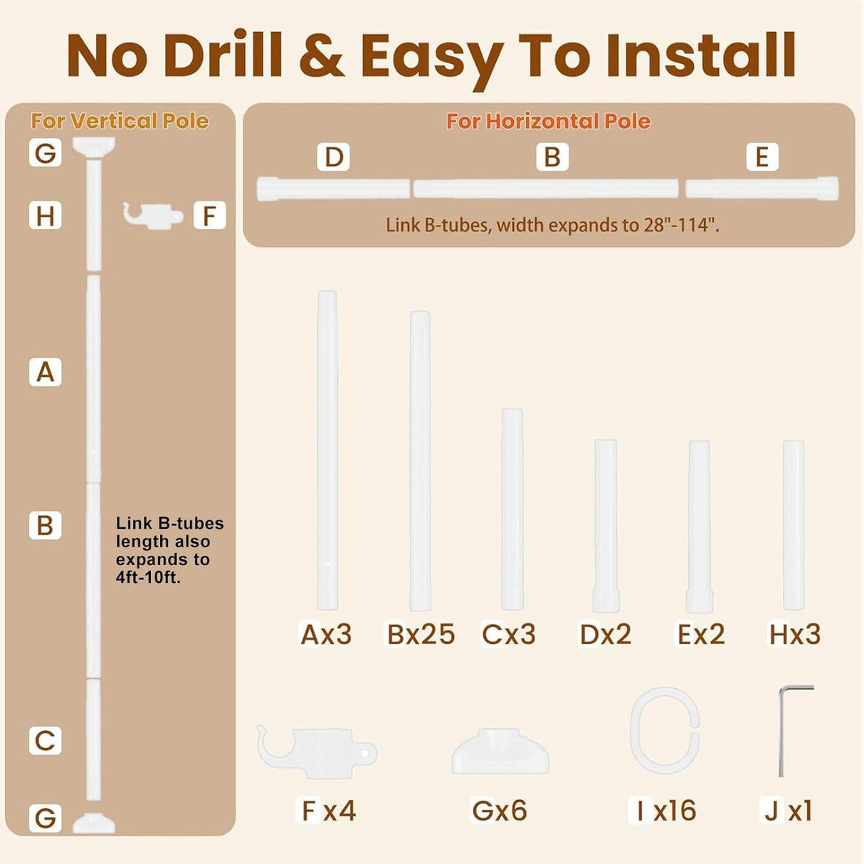 Room Divider Curtain Rod, No Drill Wall Divider for Room Separation122-305cm(H) /154-354cm(W) Adjustable Tension Rod, Heavy Duty Tension Curtain Rods for Bedroom, Living Room Or Studio