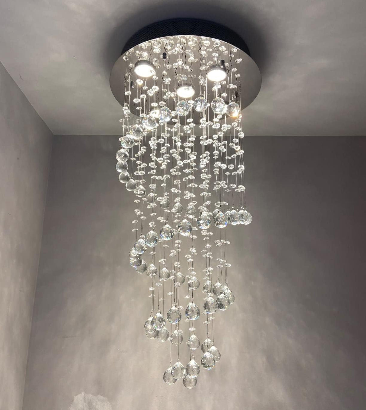 Elegant Spiral Crystal Chandelier Lights, Clear K9 Crystal Raindrop LED Ceiling Lights Chrome Flush Mount Pendant Lamp Fixture for Livingroom Dining Room Hallway Stairway Foyer D40cm H80cm A1A9