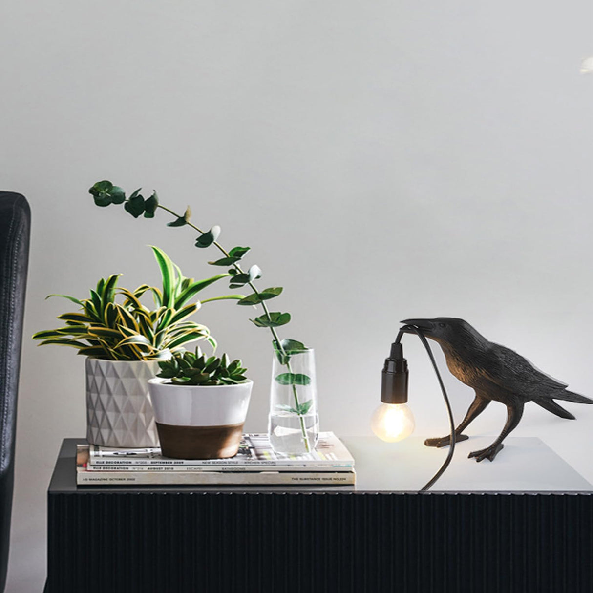 Raven Table Lamps with Plug,Unique Crow Decor Lamp Resin Bird lamp in Black for Bedroom/Office/Living Room/College Dorm/Farmhouse Art Decor(Bulb Included)