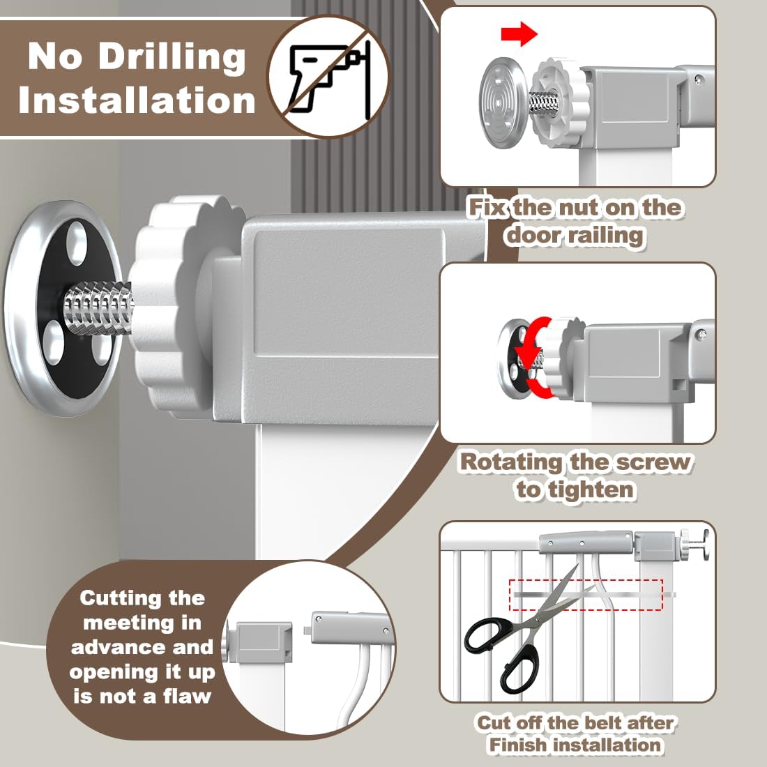 41" Extra Tall Baby Gate for Doorways and Stairs No Drill, Adjustable 29.9-40.9'' Auto Close Dog Gate Indoor, Pressure Mounted Walk Through Swing Wide Pet Gate, Tall Cat Gate with Expansion Kit, White