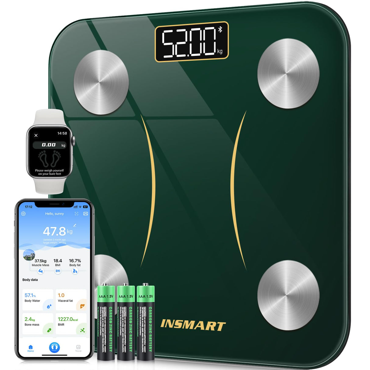 Smart Weight Scale, INSMART Bluetooth Bathroom Scales with BMI Analyze, Digital Body Fat Scale with Smartphone APP, Body Fat Weighing Scale with 17 Body Composition - Black