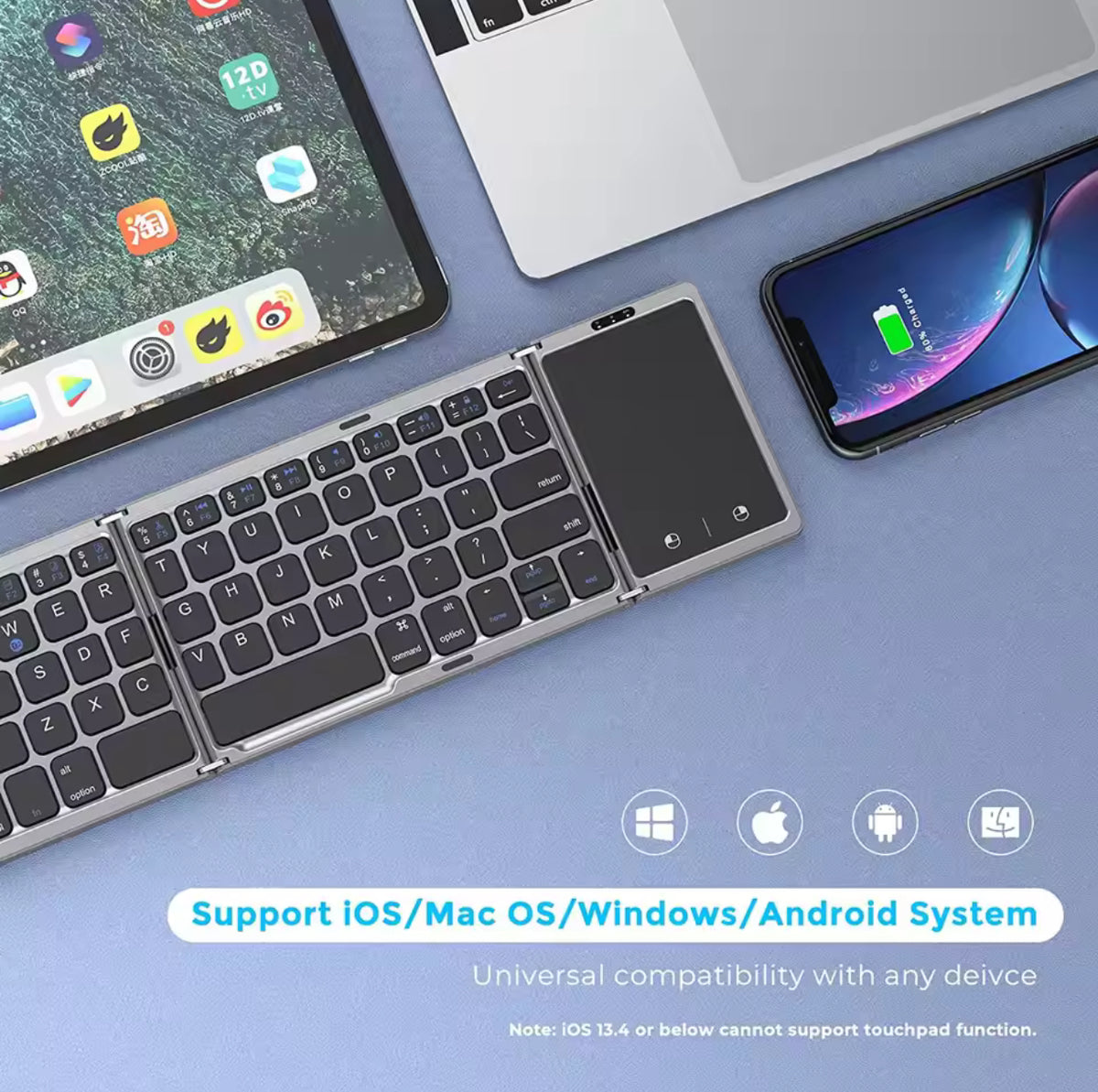 Foldable Wireless Bluetooth Keyboard Rechargeable Portable for PC Mac Smartphone Windows iOS Android