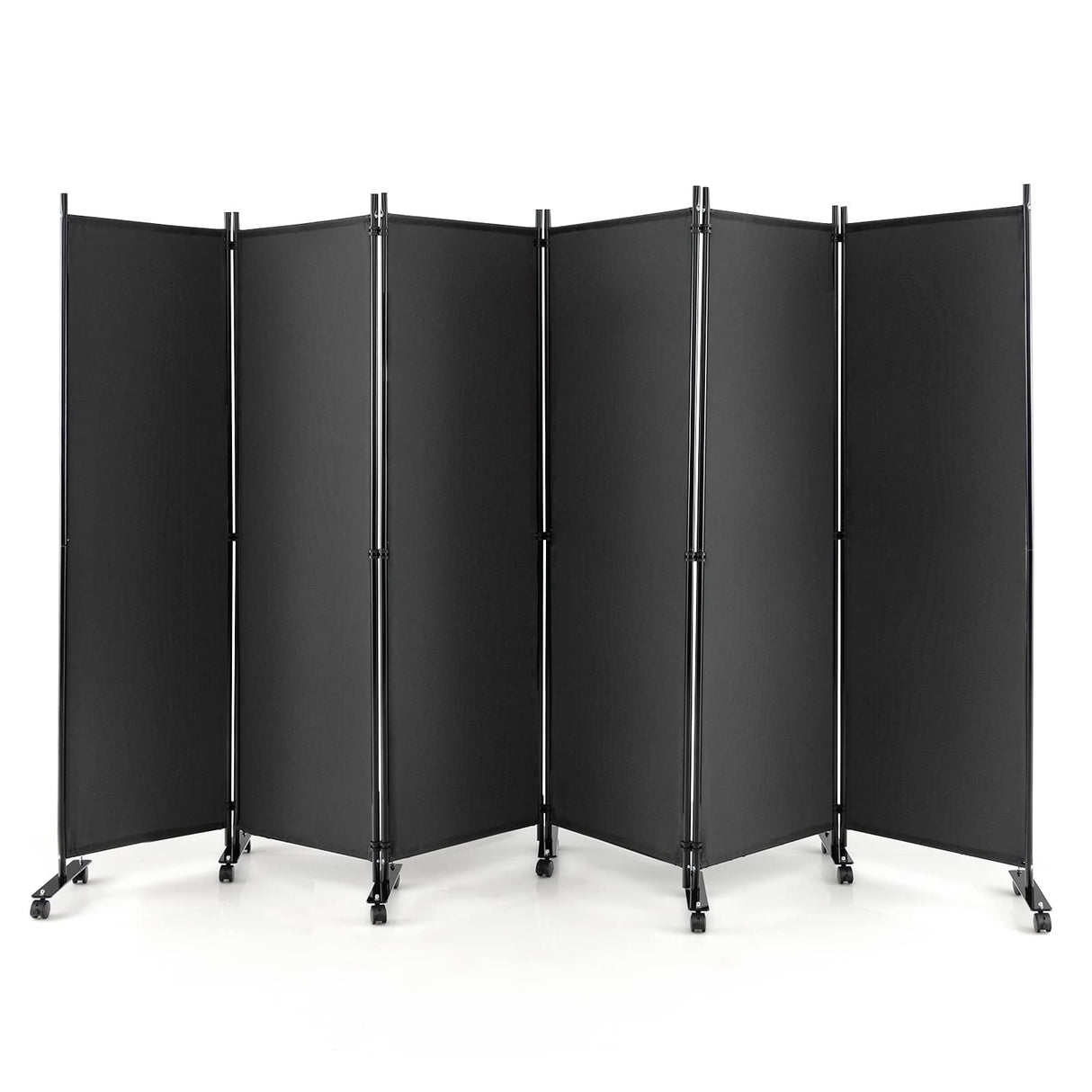 Giantex 4-Panel Folding Room Divider, 1.73m Rolling Privacy Screen with Lockable Wheels, Portable Wall Divider and Separator, Freestanding Privacy Protection for Living Room, Bedroom, Office (Black)