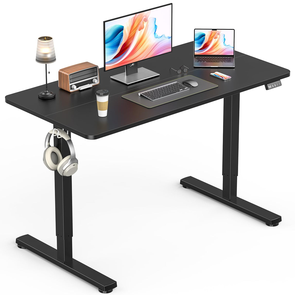Standing Desk, Height Adjustable Electric Stand up Desk, 140x60CM Sit Stand Home Office Desk with Splice Board (Rustic Brown)