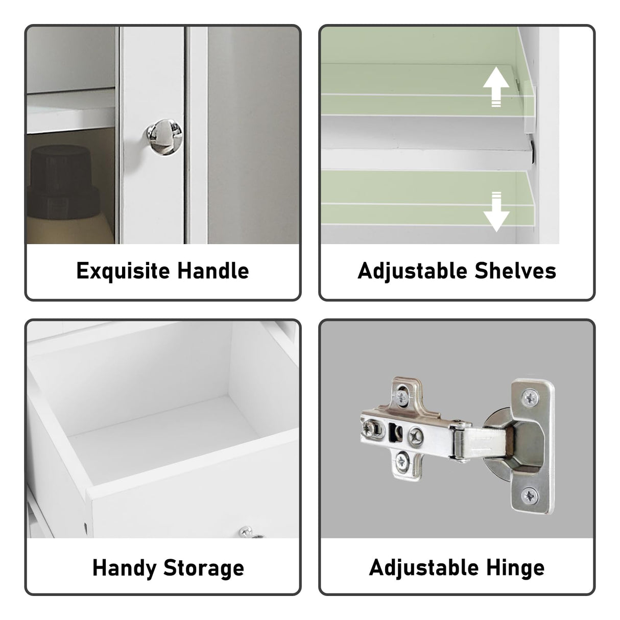 Tall Storage Cabinet Bathroom Kitchen Laundry Pantry Cupboard Shelves Glass Door White Small Bathroom Cabinet for Living Room, Kitchen, Office, White