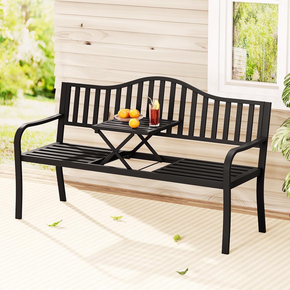 Gardeon Outdoor Garden Bench Seat, 151cm Length Wooden Benches Relax Lounge Chair Dining Chairs Lounger Park Patio Porch Backyard Terrace Balcony, 3pcs Water-Repellent with Hidden Table Vintage Black