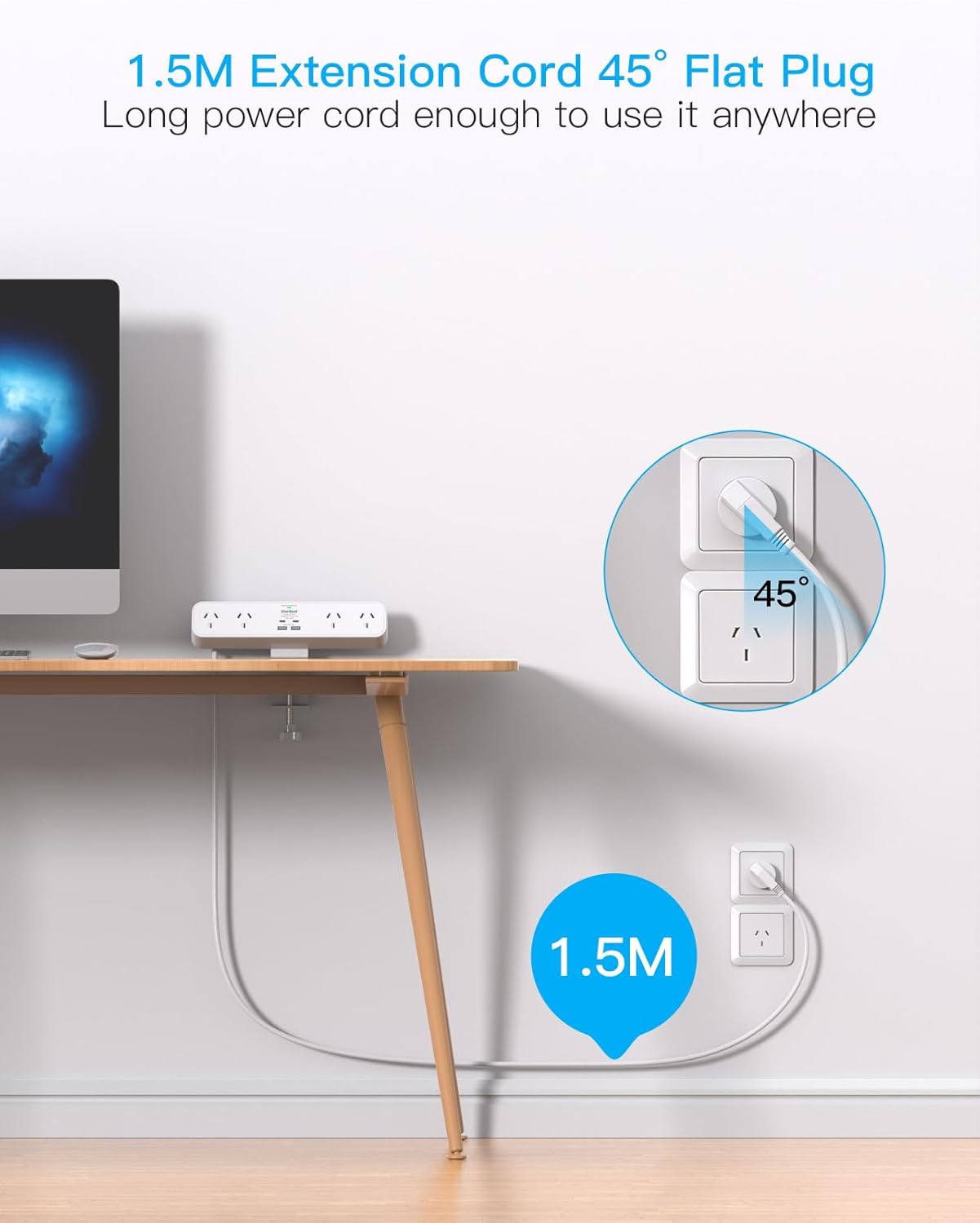 One Beat PD 30W Desk Clamp Power Board USB C,Fast Charging Station,4 Outlets with 4USB Ports(2USB C), Desktop Mounted Power Board Surge Protected,1.5M Extension Cord for Desk Accessories Home Office