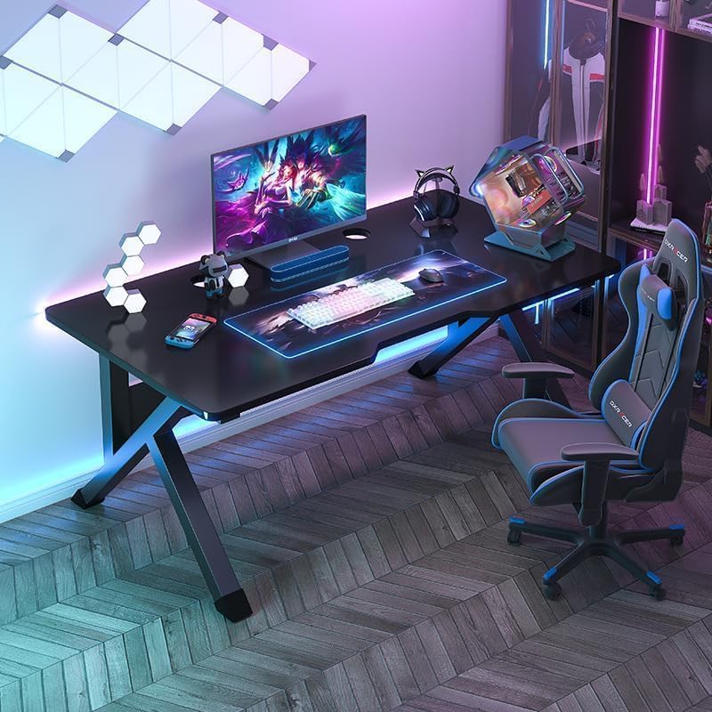 Large Gaming Desk,100CM Computer Desk with Carbon Fiber Surface, Gaming Table K Shaped PC Gaming Workstation Home Office Desks (Carbon Fiber Black, 100CM)