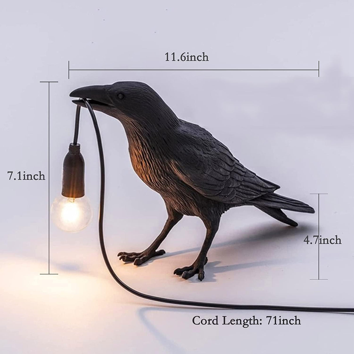 Raven Table Lamps with Plug,Unique Crow Decor Lamp Resin Bird lamp in Black for Bedroom/Office/Living Room/College Dorm/Farmhouse Art Decor(Bulb Included)
