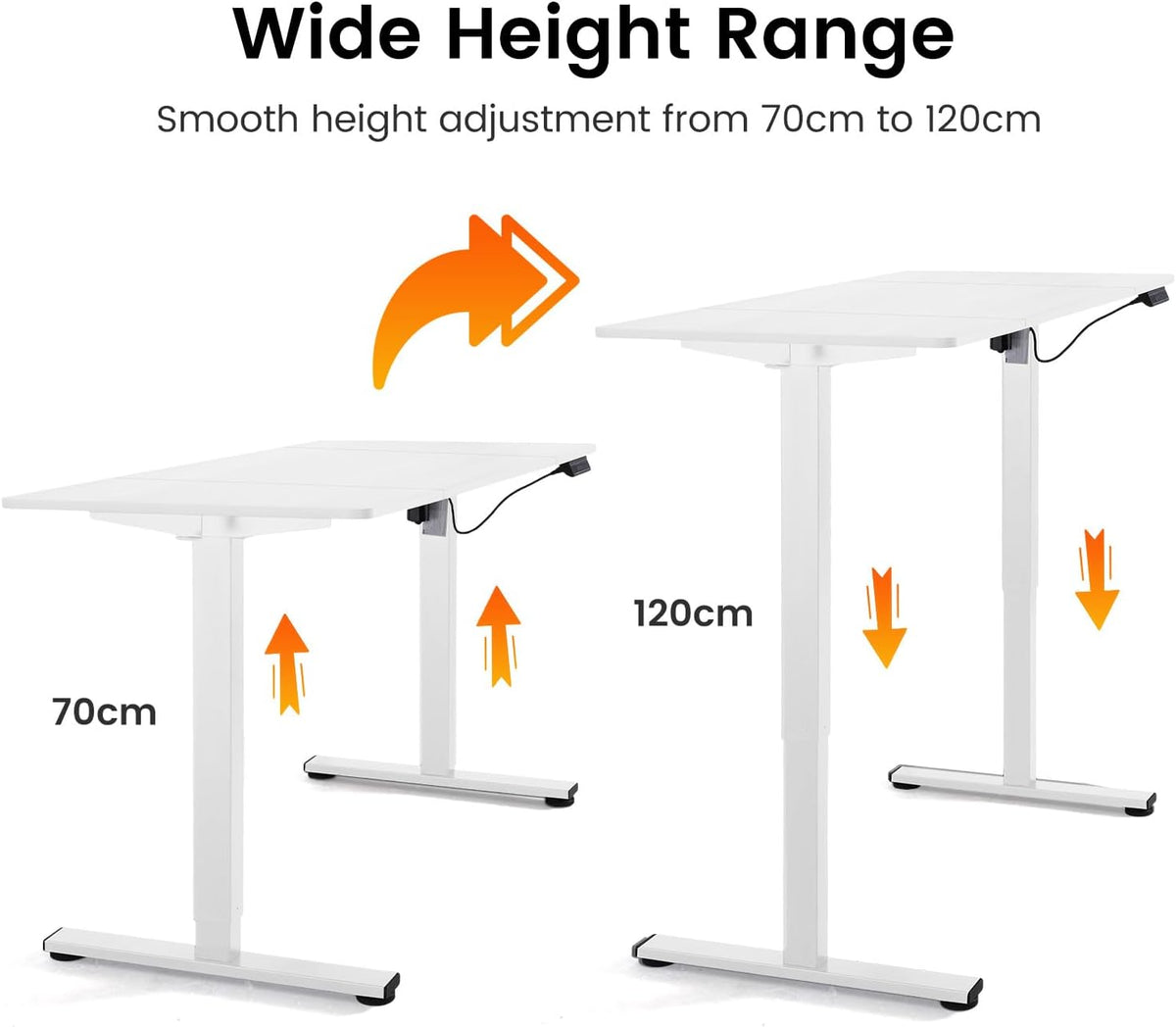 Electric Standing Desk, 120x60cm Height Adjustable Sit Stand Desk with Memory Function, Ergonomic Computer Desk for Home Office, Gaming Desk, Study Table with Hooks, White Frame Desktop