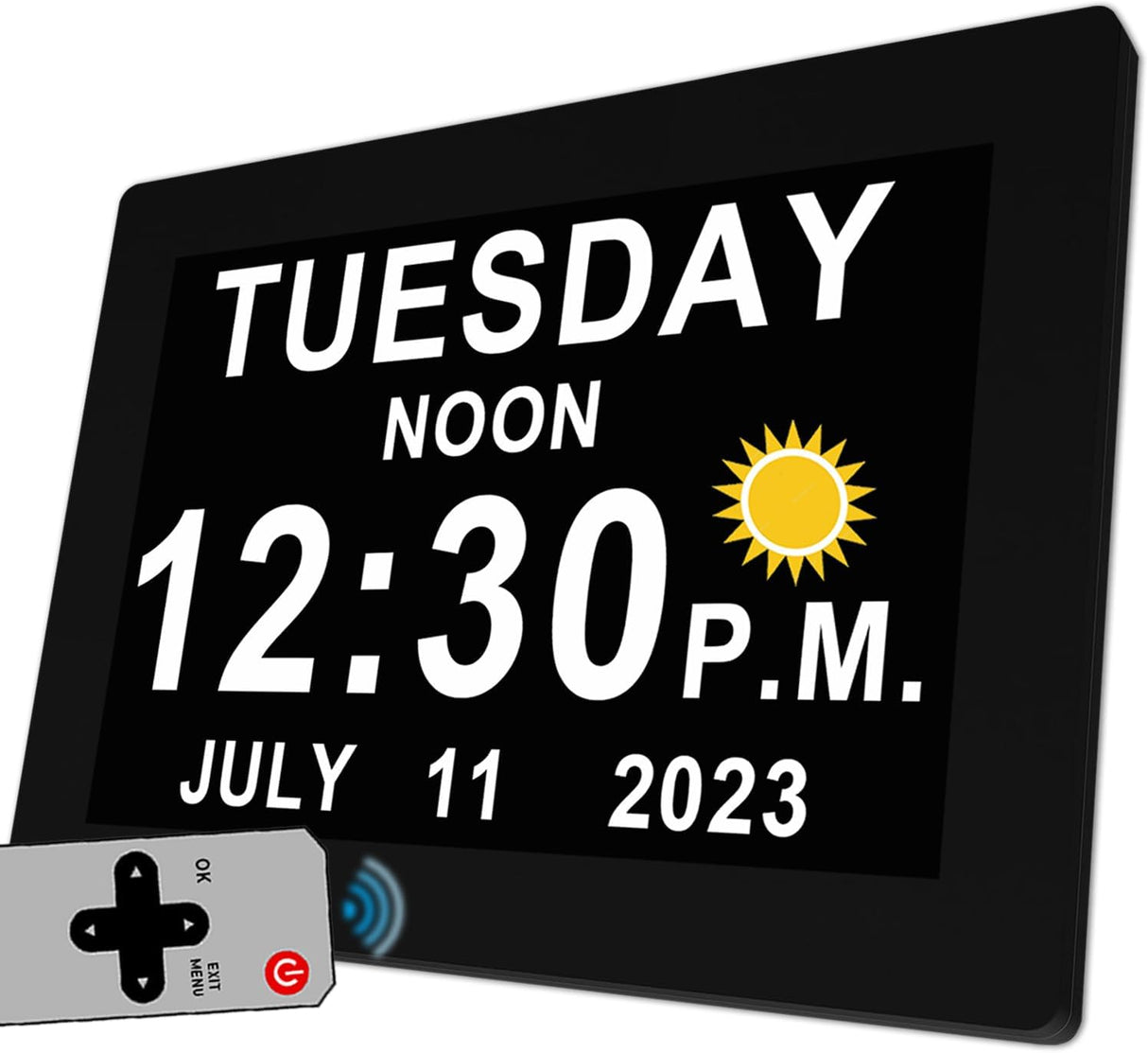19 Alarms Day Date Clock Dementia Clock Digital Alarm Clock, 15 Custom Reminders, Auto Night Dimming, Non-Abbreviated Calendar Clock with 5 Colors, 6 Display Effects