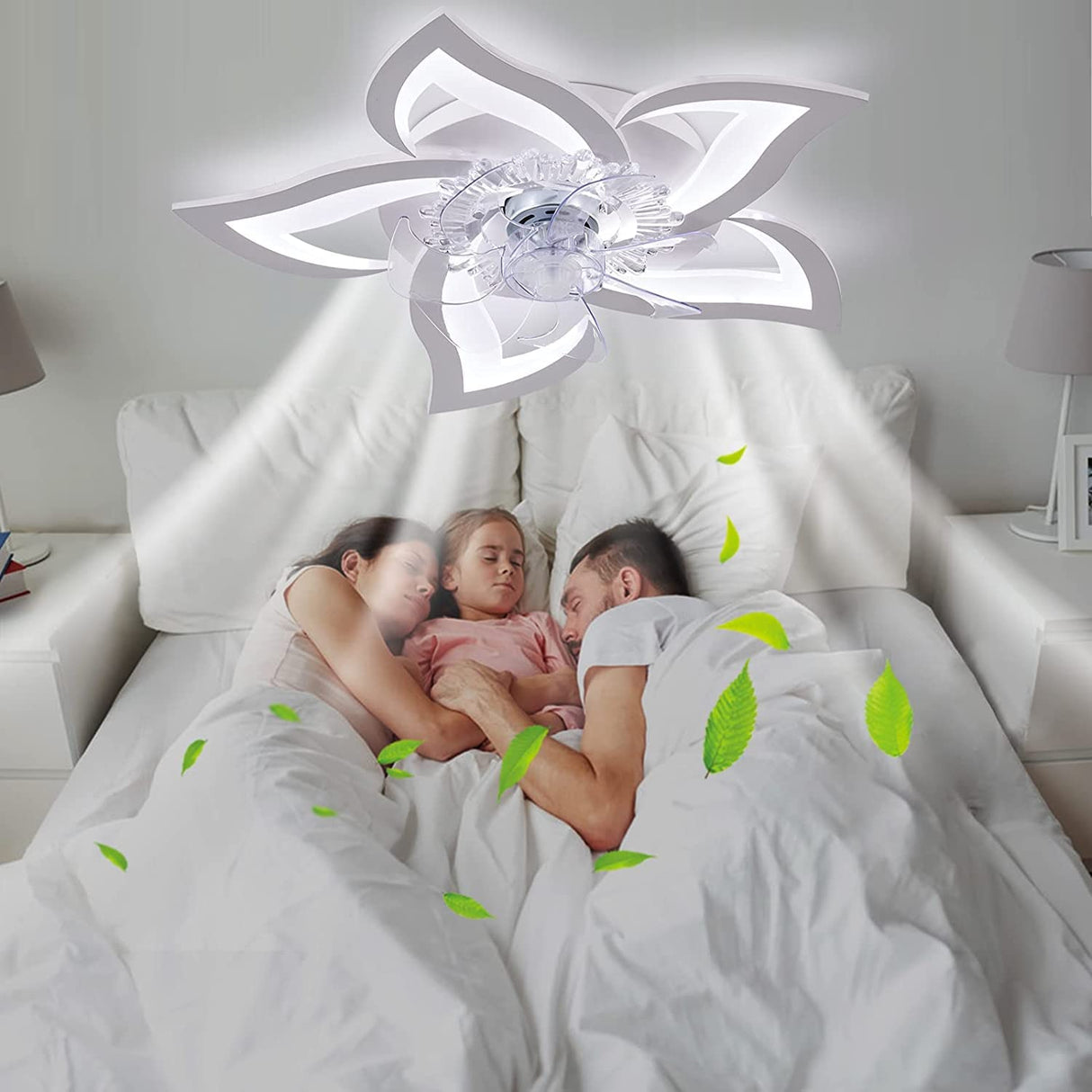 Ceiling Fan with Lights,27In Remote Control 3 Color temperatures,6 Gear Wind Speed Fan Light,Ceiling Lights with Fan for Bedroom,Childrenās Room and Dining Room (White)