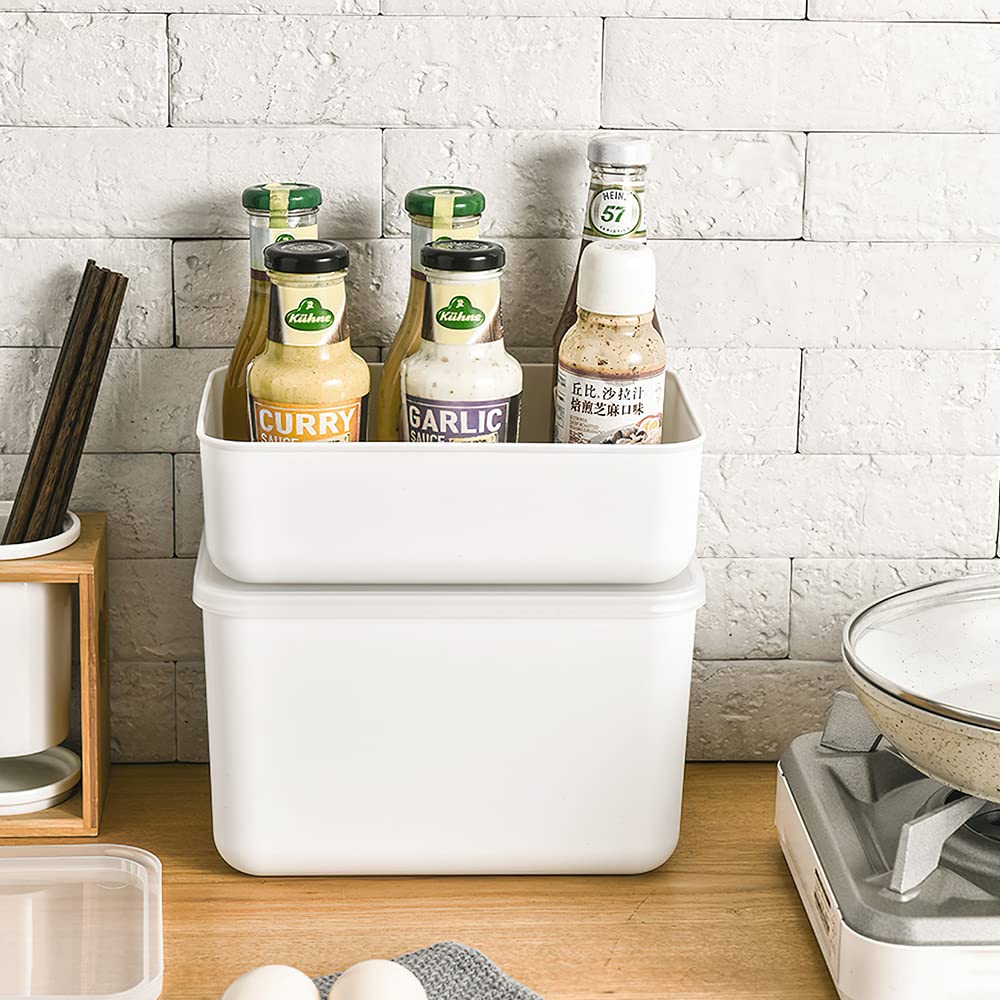 Plastic Storage Bins, Set of 6 Storage Boxes with 4 Lids, Storage Basket with Handle, Versatile Storage Box for Bathroom, Kitchen, Office, Living Room