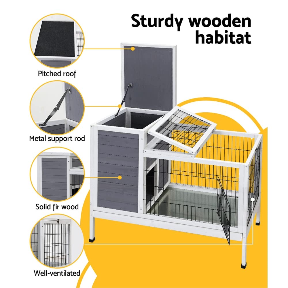 Compact Fir-Wood Small-Animal Hutch with Sliding Tray – 96 × 49 × 86 cm