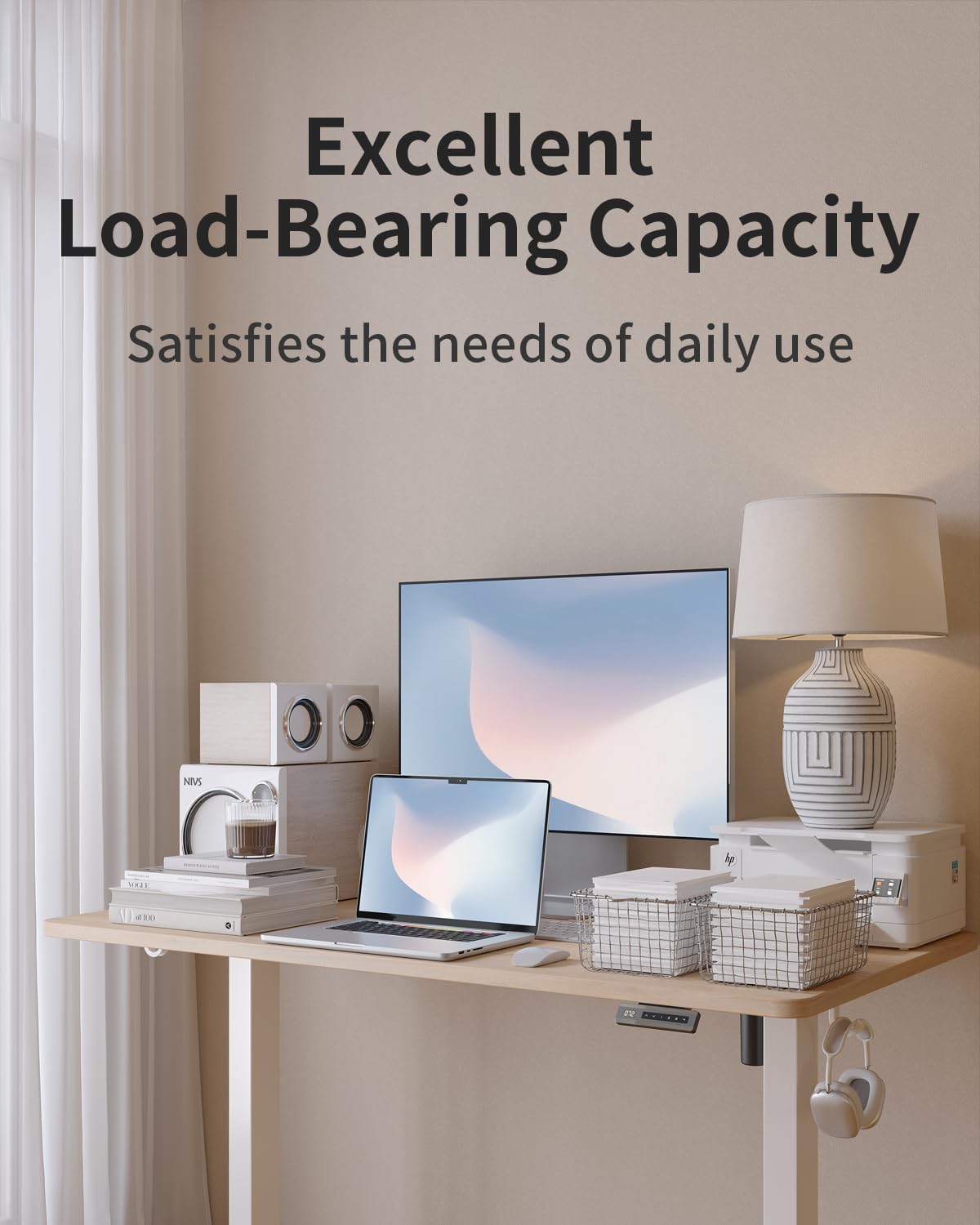 FEZIBO Electric Standing Desk Adjustable Height, 40 x 24 Inch Sit and Stand Desk, Home Office Desk, Ergonomic Workstation Computer Desk, Ivory