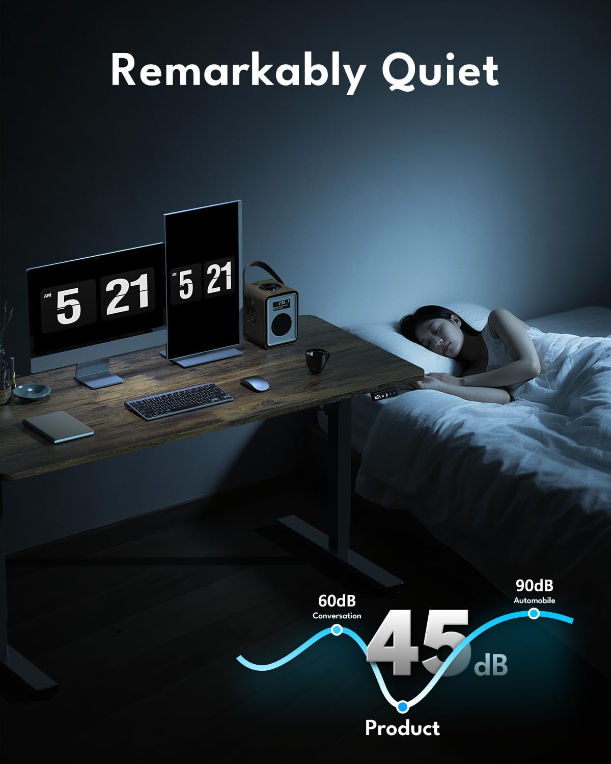 Standing Desk, Height Adjustable Electric Stand up Desk, 140x60CM Sit Stand Home Office Desk with Splice Board (Rustic Brown)