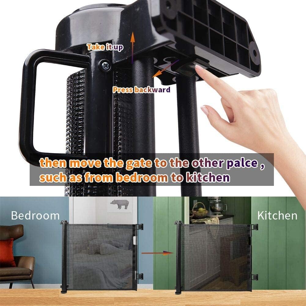 Retractable Safety Gate Baby Gate Dog Gate for Door Stair, Durable Mesh and Rotary Lock Design, 86cm Tall Extends up to 150cm Wide Gate Black Color