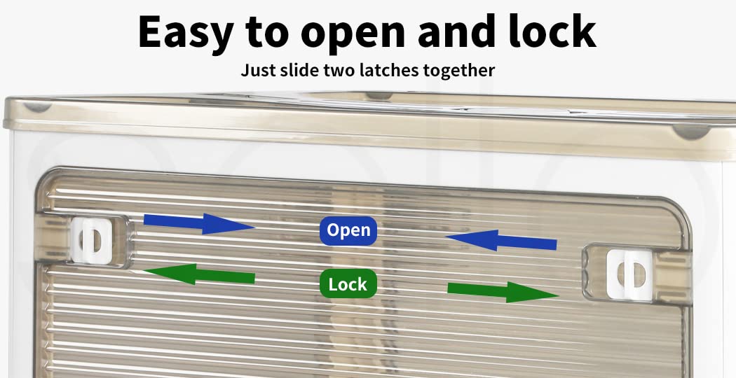 55L Stacked Storage Bins with Lids Collapsible Clothes Organiser Container Plastic Toy Book Camping Boxes with Wheel 5 Sides Open