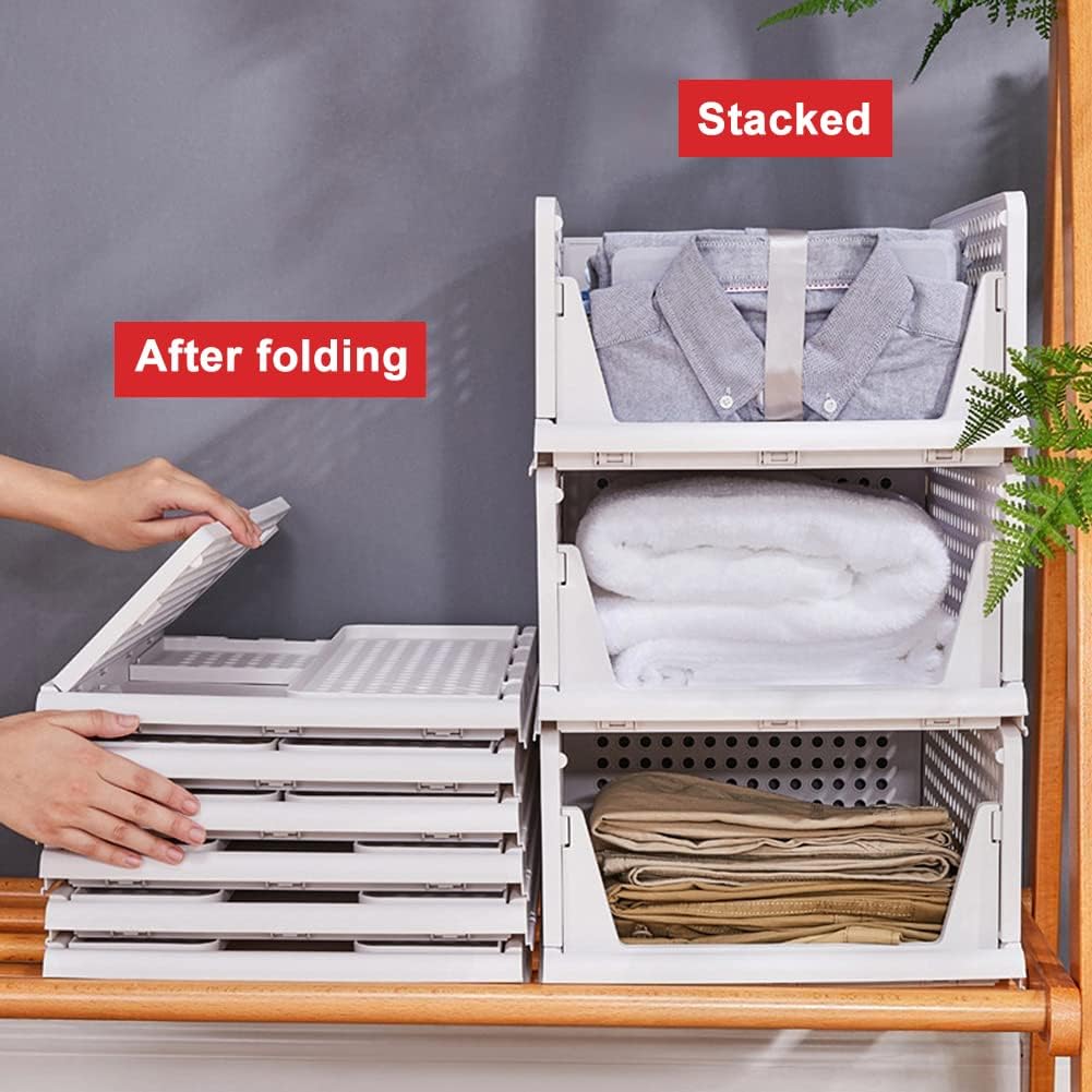 5Pack Plastic Storage Boxes, Foldable Drawer Boxes, Stackable Wardrobe Organiser, Shelf Storage Box, Shelf Baskets, Wardrobe, Stacking Drawers, Storage Boxes, for Kitchen, Bedroom