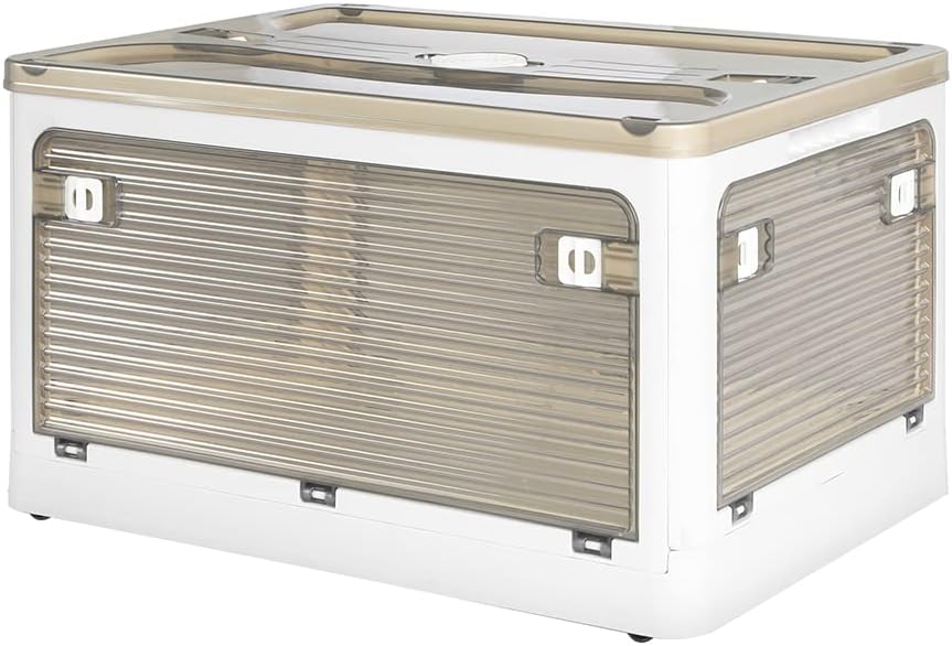 55L Stacked Storage Bins with Lids Collapsible Clothes Organiser Container Plastic Toy Book Camping Boxes with Wheel 5 Sides Open