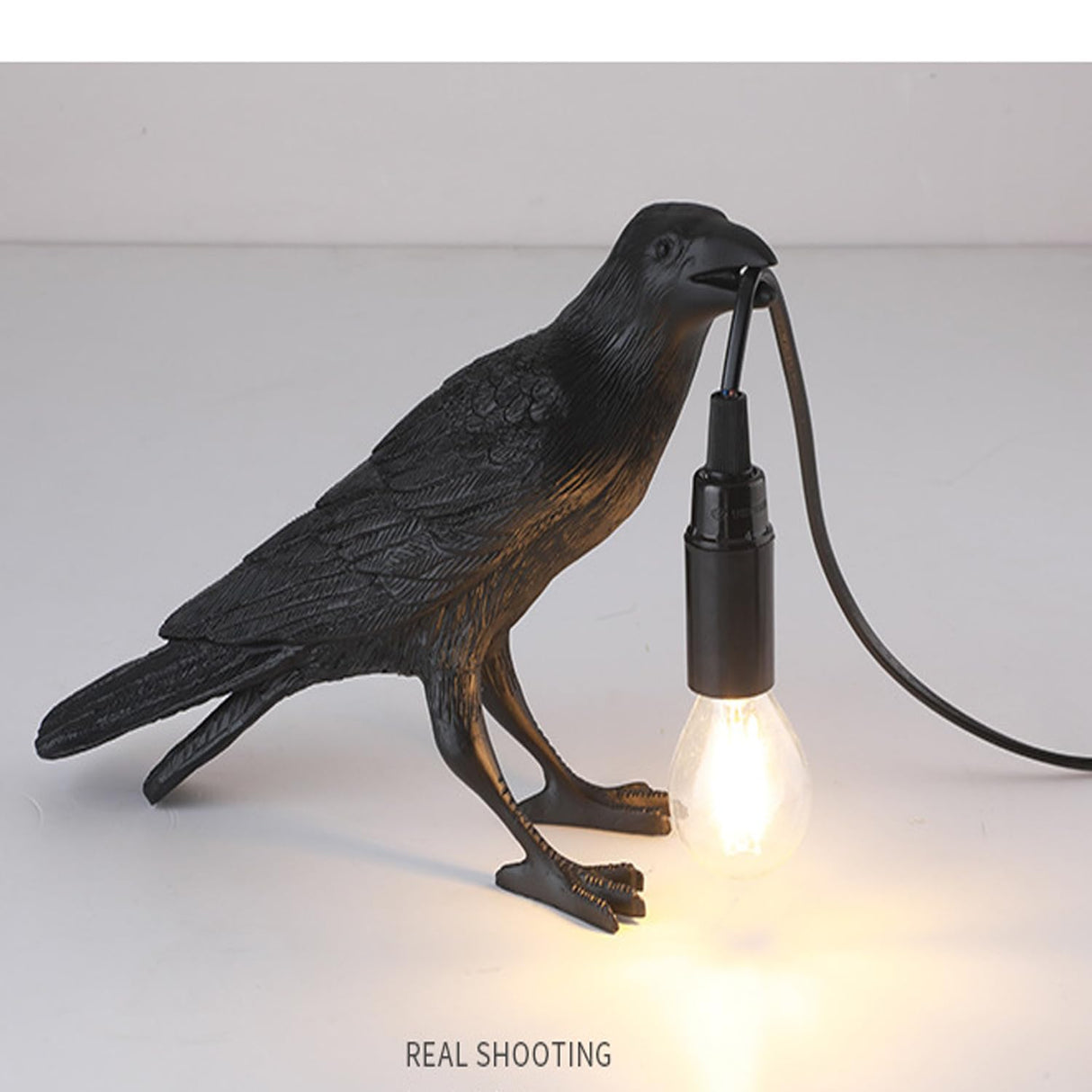 Raven Table Lamps with Plug,Unique Crow Decor Lamp Resin Bird lamp in Black for Bedroom/Office/Living Room/College Dorm/Farmhouse Art Decor(Bulb Included)