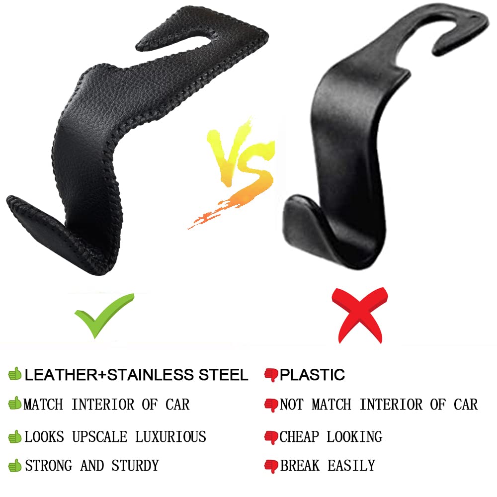 2-Pack Black Microfiber Leather Car Headrest Hooks
