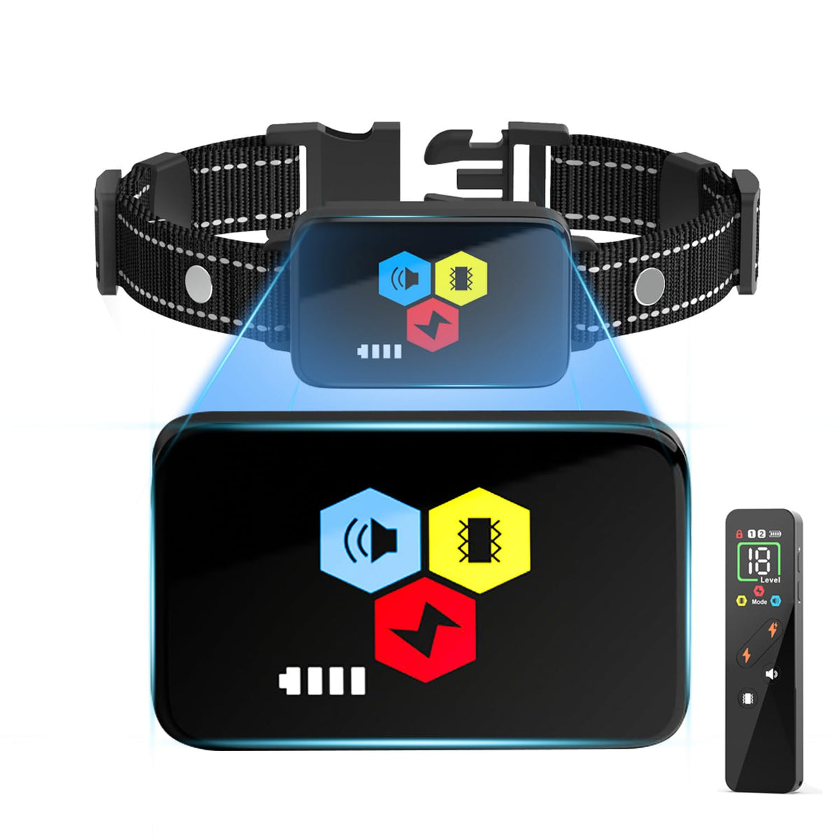 Dog Bark Collar,4 Modes Rechargeable Smart Barking Collar,IP67 Waterproof Shock Collar, Safe Shock Anti Barking Device for Dogs,Dog Barking Collar for Dogs 1-120lbs, Dog Training Device
