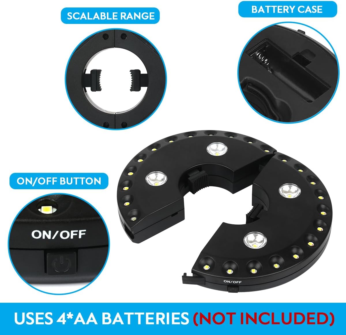 (Black) - Patio Umbrella Light 3 Brightness Mode Cordless 28 LED Lights at 220 Lux- 4 x AA Battery Operated, Umbrella Pole Light for Patio Umbrellas, Camping Tents Or Outdoor Use (Black)