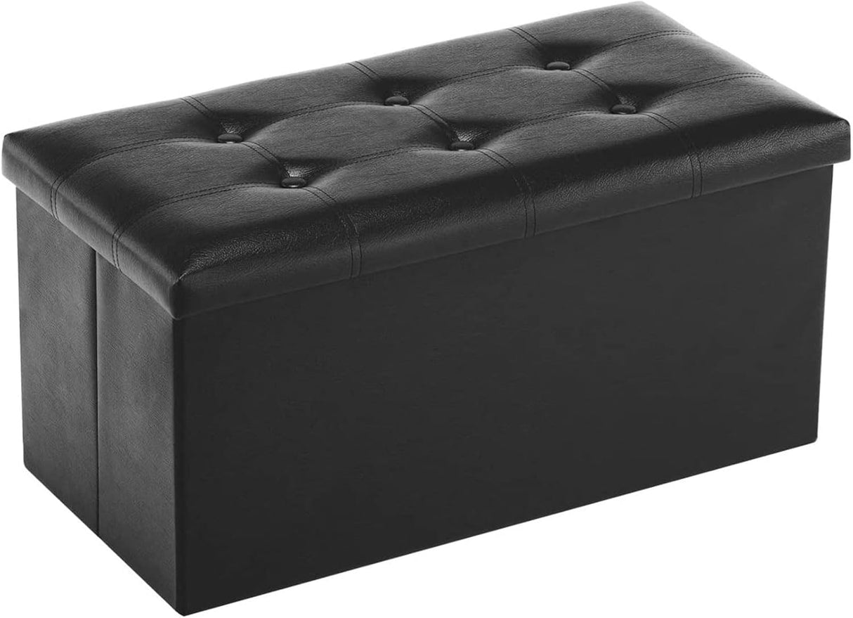 Folding Storage Ottoman Bench, Footrest Couch for Living Room, Storage Bench with Padded Seat for Bedroom Hallway (Black 1, 76 x 38 x 38 cm Leather)
