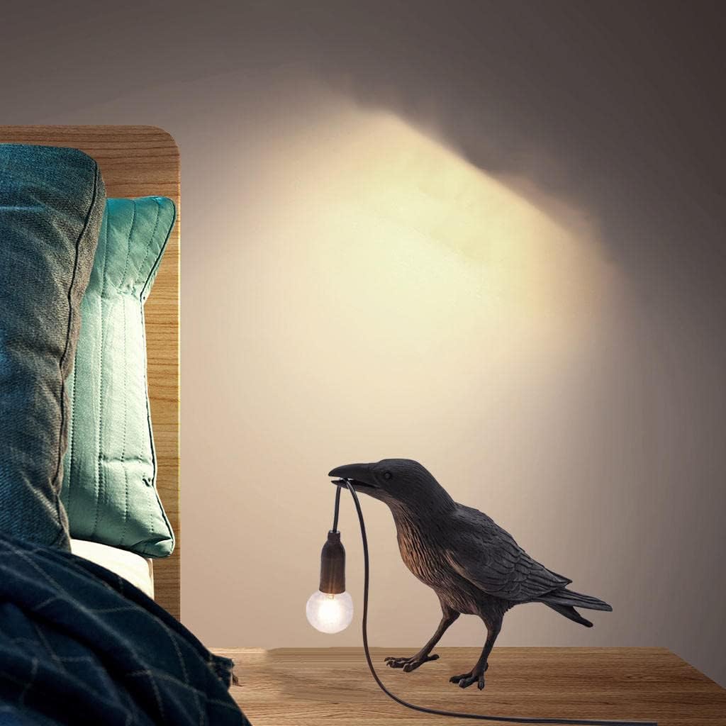 Raven Table Lamps with Plug,Unique Crow Decor Lamp Resin Bird lamp in Black for Bedroom/Office/Living Room/College Dorm/Farmhouse Art Decor(Bulb Included)
