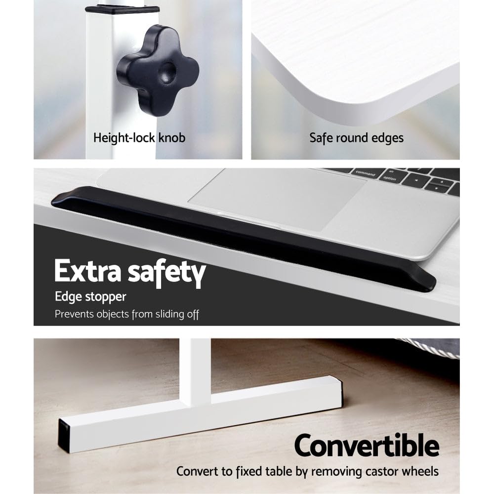 Laptop Table, Adjustable Stand Desk Desktop Computer Standing Study Desks Bed Side Tables Home Office Travel Studio Furniture, Portable 360° Rotating Lockable Caster Wheels White