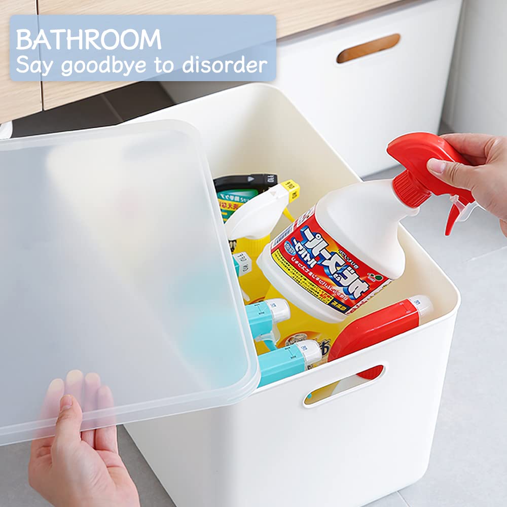Plastic Storage Bins, Set of 6 Storage Boxes with 4 Lids, Storage Basket with Handle, Versatile Storage Box for Bathroom, Kitchen, Office, Living Room