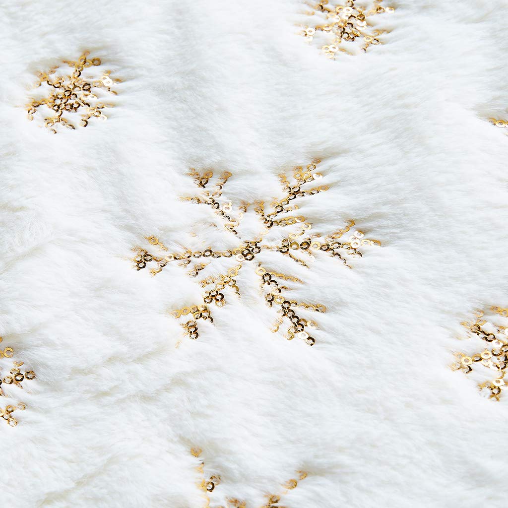 Christmas Tree Skirt - 48 inches Large White Luxury Faux Fur Tree Skirt Christmas Decorations Holiday Thick Plush Tree Xmas Ornaments (White/Gold)