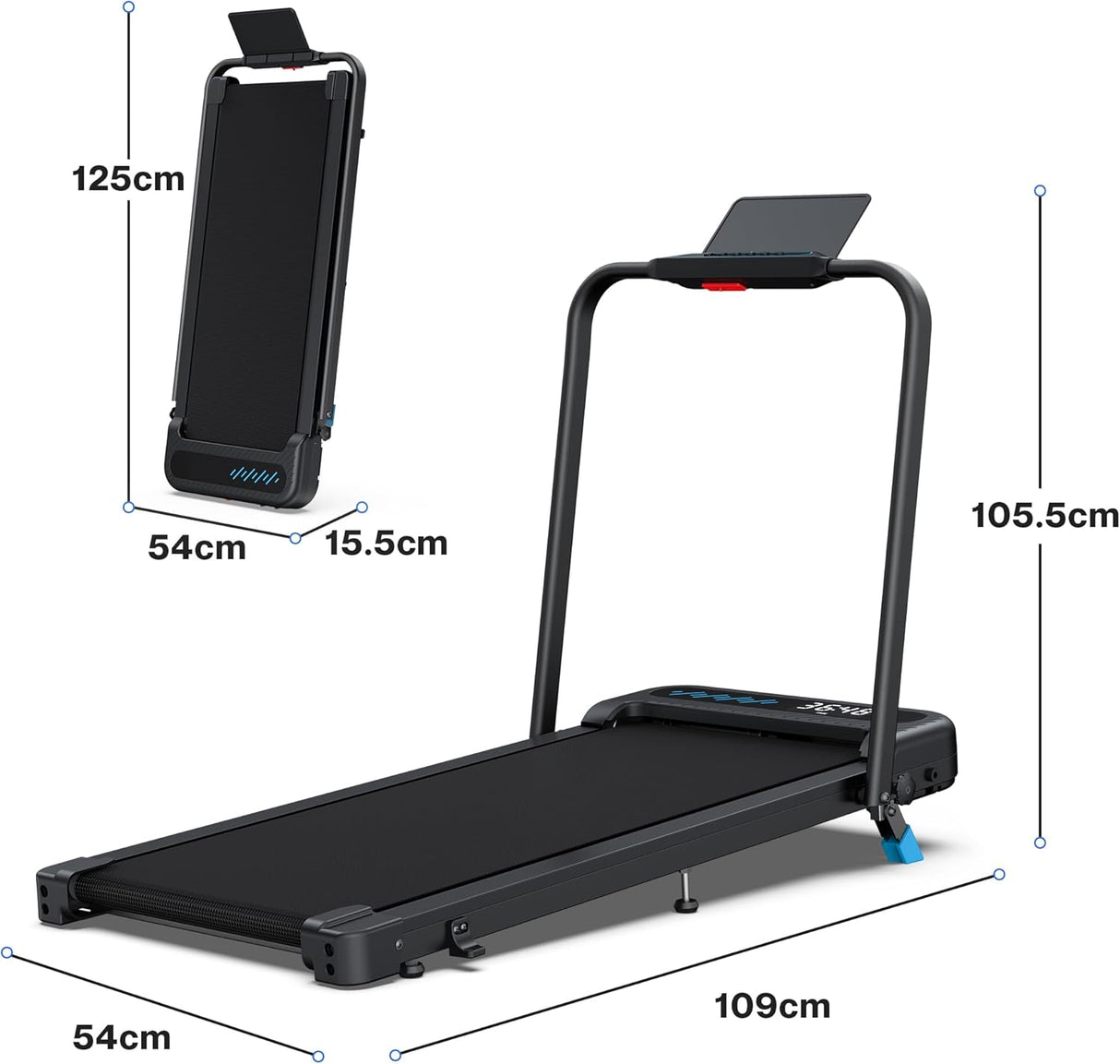 WELLFIT 3 in 1 Foldable Walking Pad, Under Desk Treadmill with APP, Portable Treadmills for Home, Walking Pad Treadmill with Safety Handle Bar, 140 KG Capacity, Console and Mute Remote Control