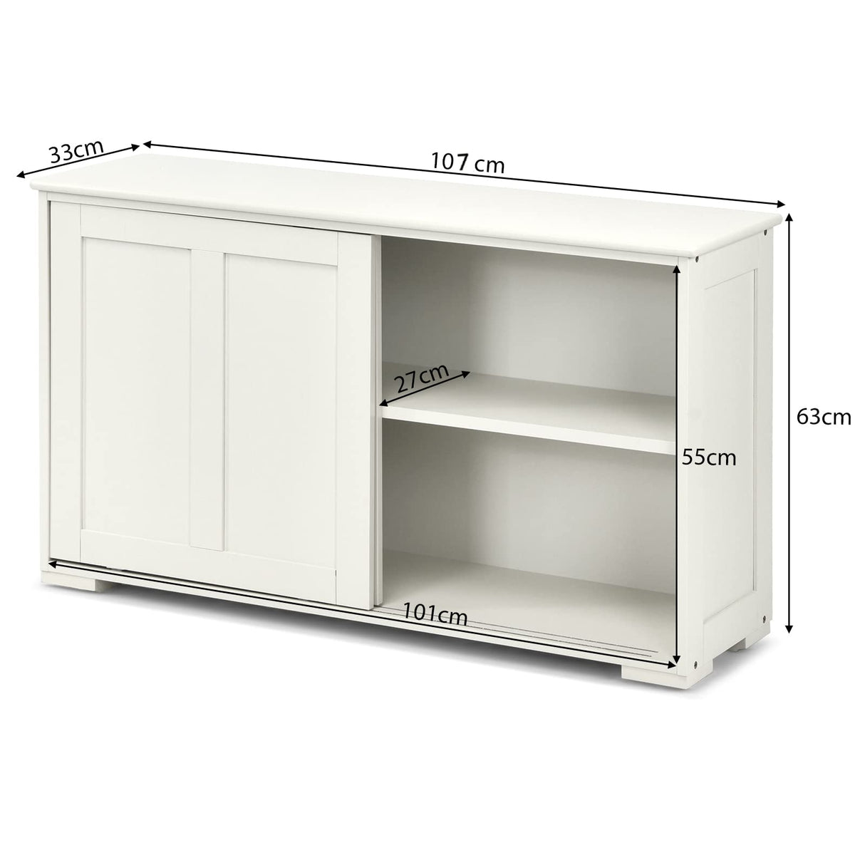 Buffet Sideboard Cabinet, Home Storage Cabinet, 2 Convenient Smooth Sliding Doors & 2 Height-Adjustable Shelves, Side Cabinet Table Cupboard, Creamy White
