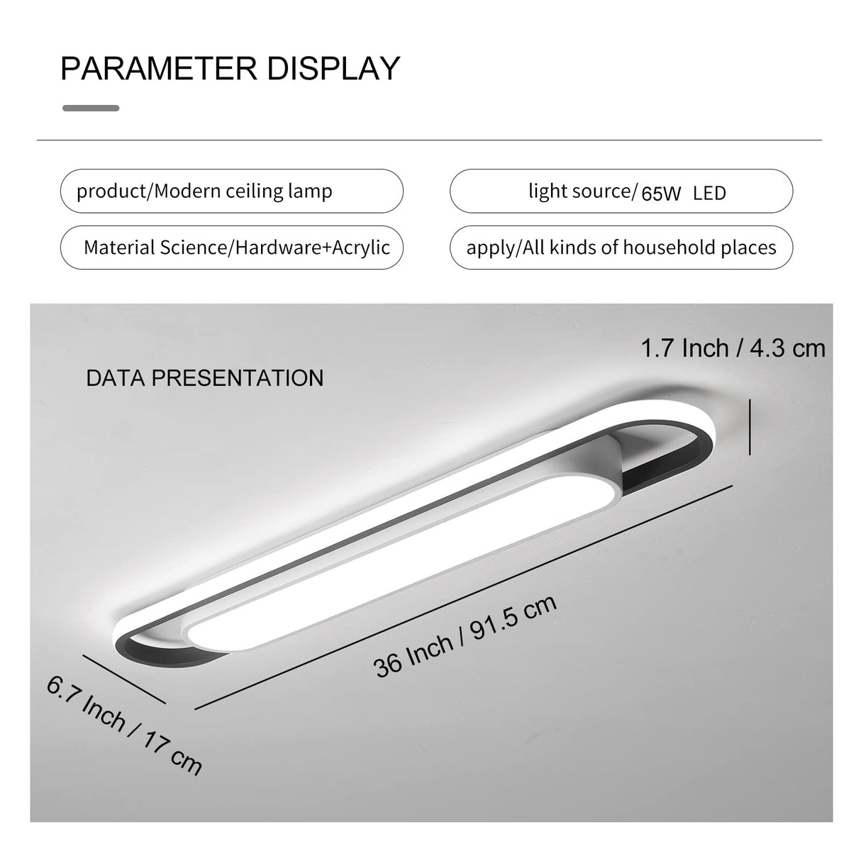 Modern LED Ceiling Light, 36.2" Flush Mount Ceiling Lamp,Metal Ceiling Chandelier Lighting Fixture for Living Room Bedroom Dining Room Office Hallway Aisle (White Light)