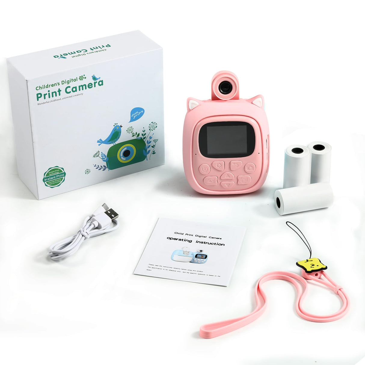 50MP Kids Instant Camera with 3 Rolls Print Paper for Boys and Girls, 1080P Digital Camera for Children, 2.0' IPS Selfie Toy Camera Toddler Rechargeable Video Recorder with 32GB TF Card(Pink)