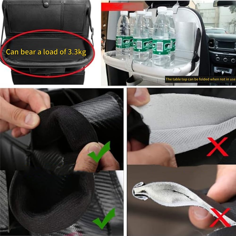 Car Backseat Organizer Car Organizer Leather Car Seat Organizer, Multi-Function Storage Folding Table Waterproof and Stain-Resistant Large Capacity(Black)
