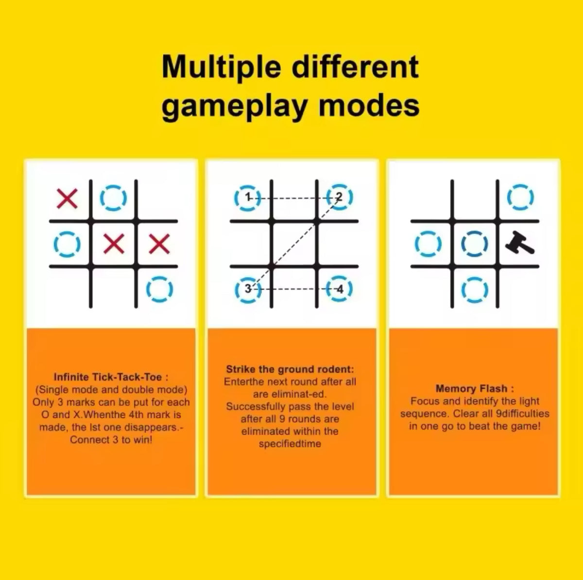 Tic Tac Toe Electronic Chessboard Multifunctional Children's Education Strategy Toy Interactive Brain Game Parent-Child Fun
