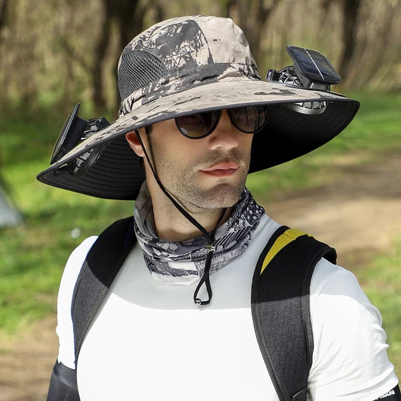 Wide Brim Solar Fan Outdoor Fishing Hat-Solar & USB Charging