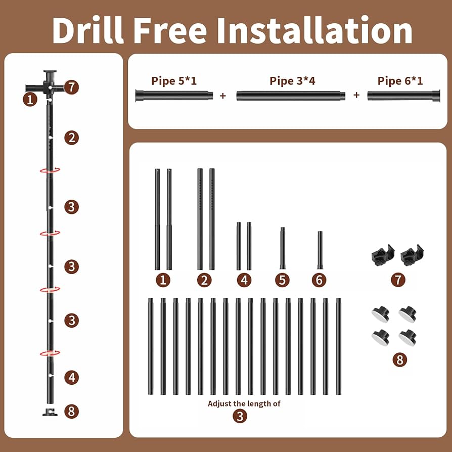 Room Divider Curtain Rod No Drilling, Wall Divider for Room Separation, 121-304cm(H) 71-177cm(W) Adjustable, Heavy Duty Floor to Ceiling Tension Curtain Stand, Black