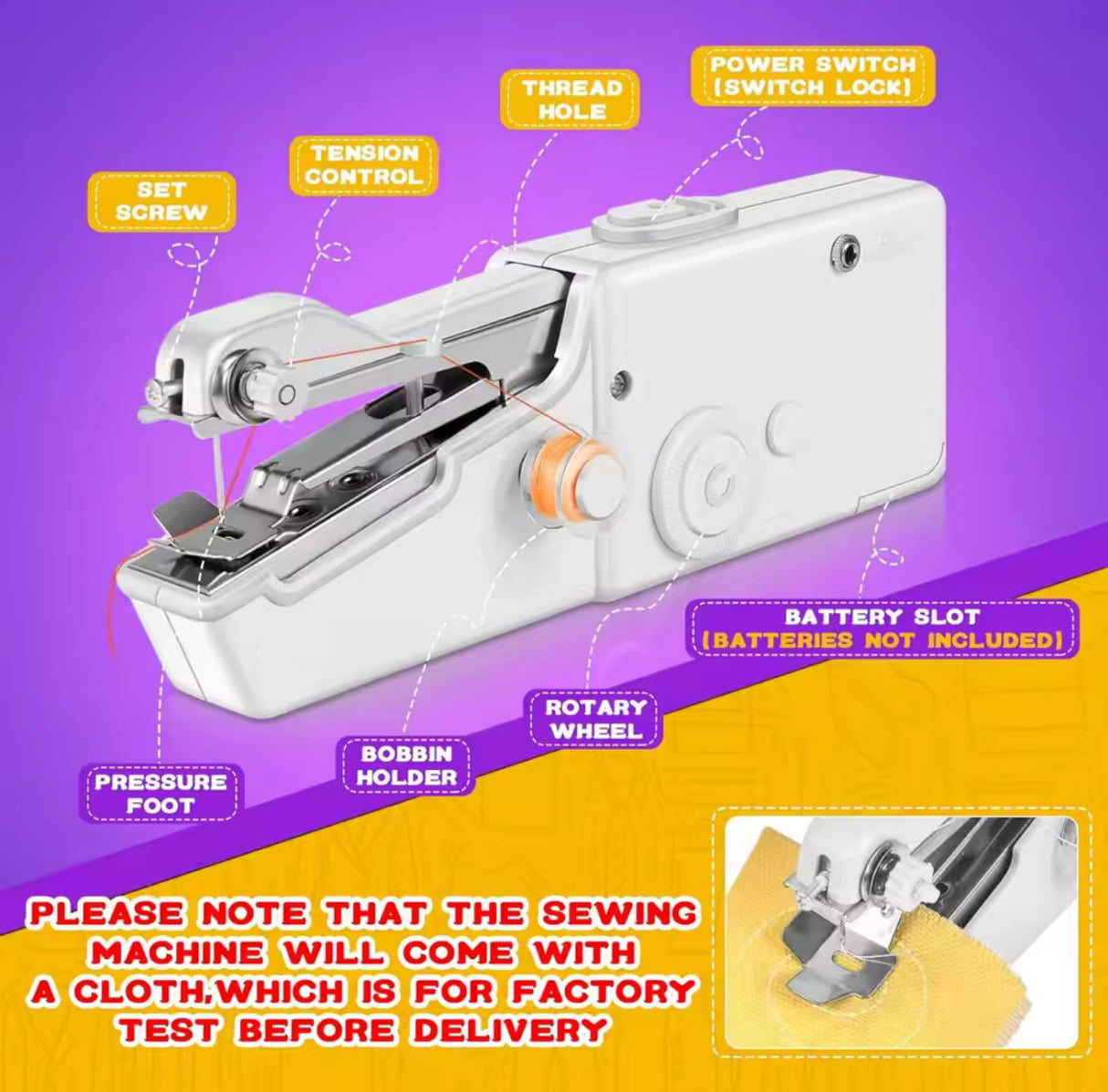 Portable Mini Electric Sewing Machine Handheld Sewing Machine with Bobbin for Needlework Handwork Home Travel