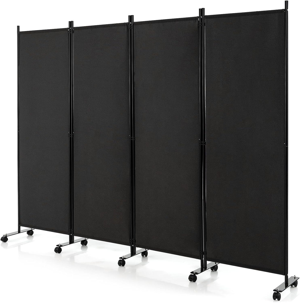 Giantex 4-Panel Folding Room Divider, 1.73m Rolling Privacy Screen with Lockable Wheels, Portable Wall Divider and Separator, Freestanding Privacy Protection for Living Room, Bedroom, Office (Black)