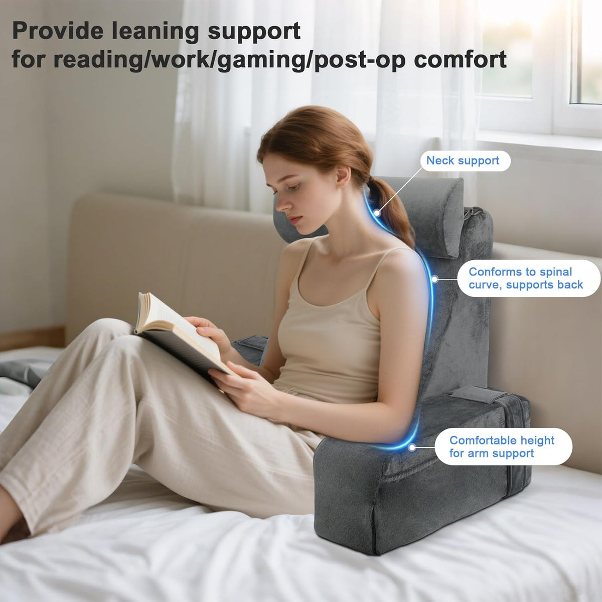 Reading Backrest Pillow with Arms & Storage Pockets