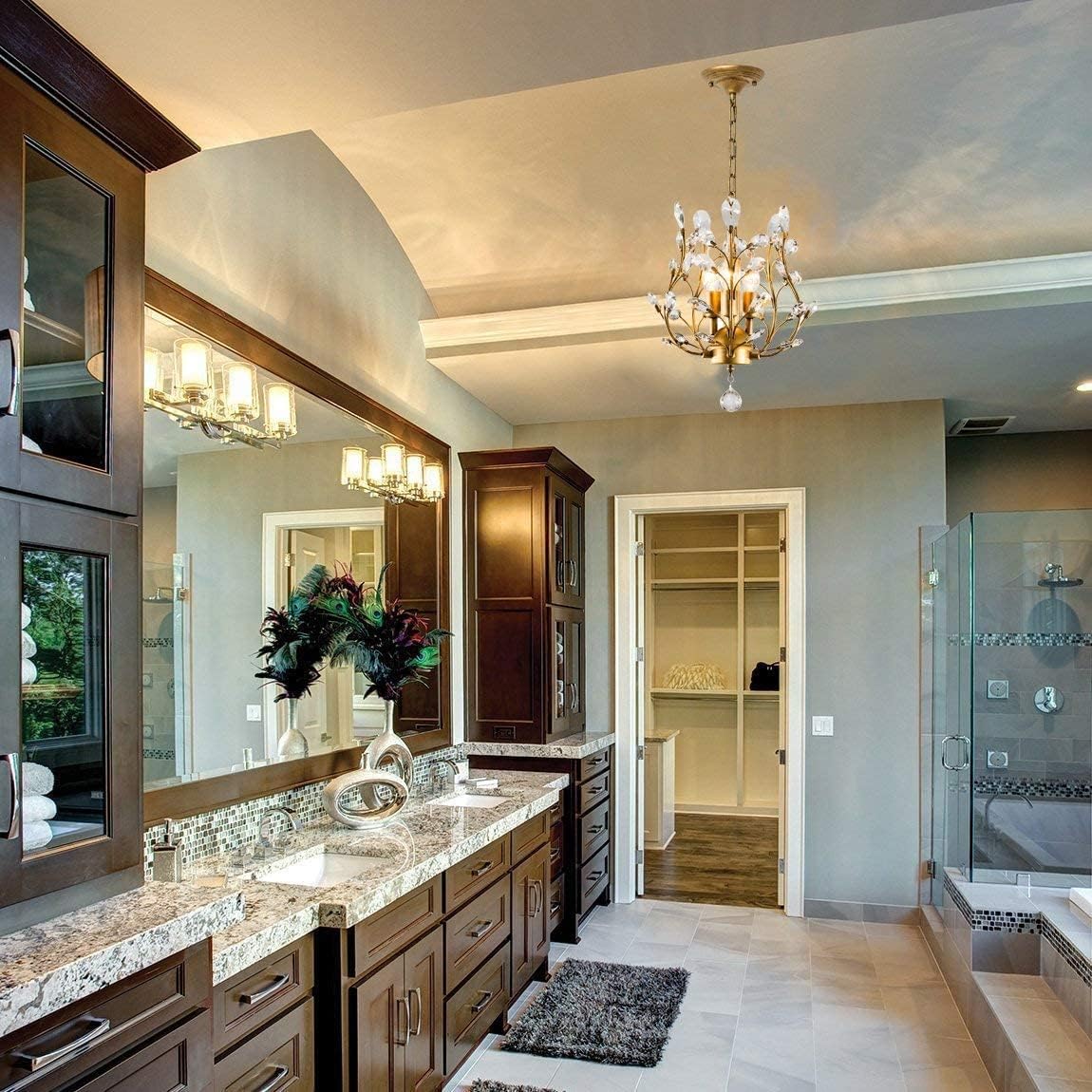 Vintage K9 Clear Crystal Chandeliers,Ceiling Lighting,Pendant Lighting Flush Mounted Fixture with 3 Light for Living Room Dinning Room Restaurant Porch Hallway